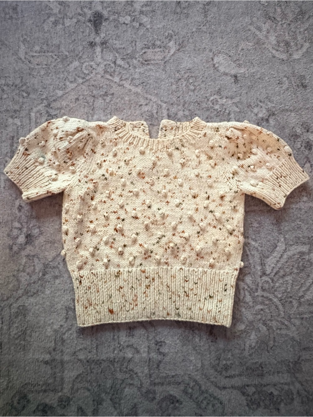 Misha and puff 3/4 Cream Speckled Knit Puff-Sleeve Sweater